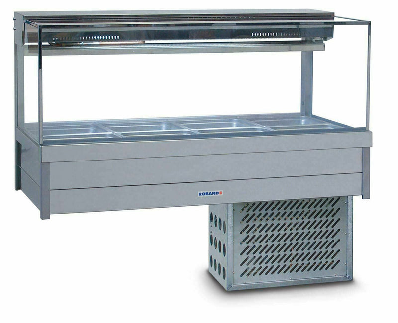Square Glass Refrigerated Display Bar 8 pans - Piped and Foamed only (no motor)- Roband RB-SFX24RD