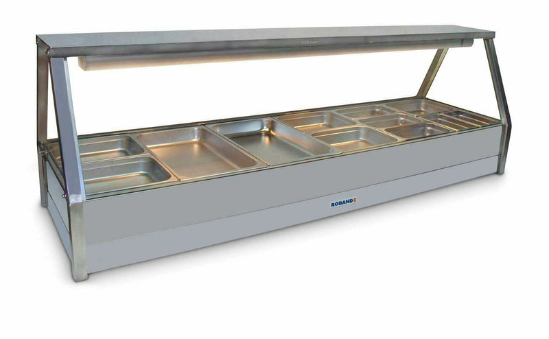 Straight Glass Hot Food Display Bar, 12 pans double row with roller door- Roband RB-E26RD