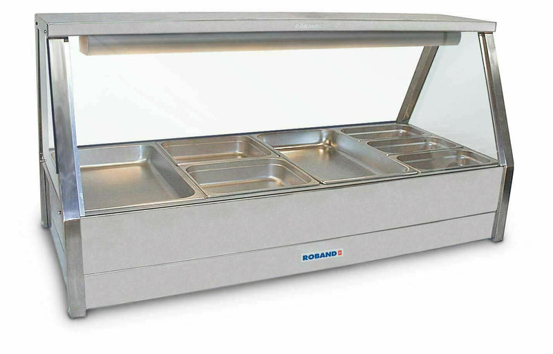 Straight Glass Hot Food Display Bar, 8 pans double row with roller doors- Roband RB-E24RD