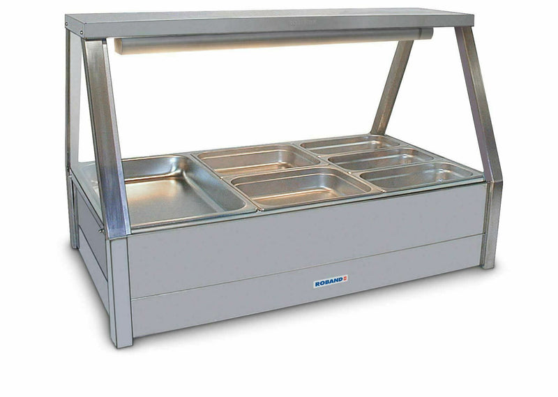 Straight Glass Hot Food Display Bar, 6 pans double row with roller doors- Roband RB-E23RD