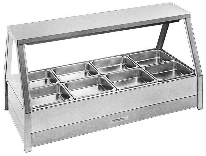 Straight Glass Hot Food Display Bar, 8 pans double row with roller doors- Roband RB-E24RD