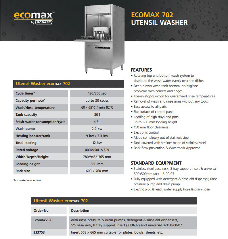 Ecomax Utensil Washer- Hobart HB-ECOMAX702