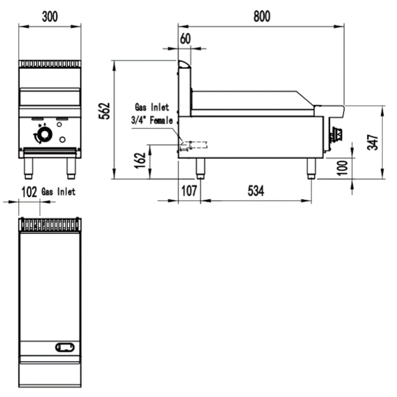 AG Single Burner Commercial Flat Griddle/Hotplate - 300MM WIDTH - LPG- AG Equipment AG-GR300-LPG
