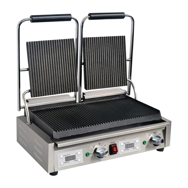 Double Contact Grill Ribbed Plates with Timer- Apuro FC383-A