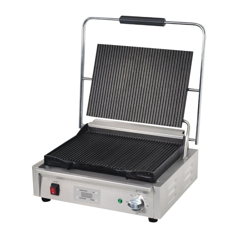 Large Contact Grill Ribbed Plates with Timer- Apuro FC380-A