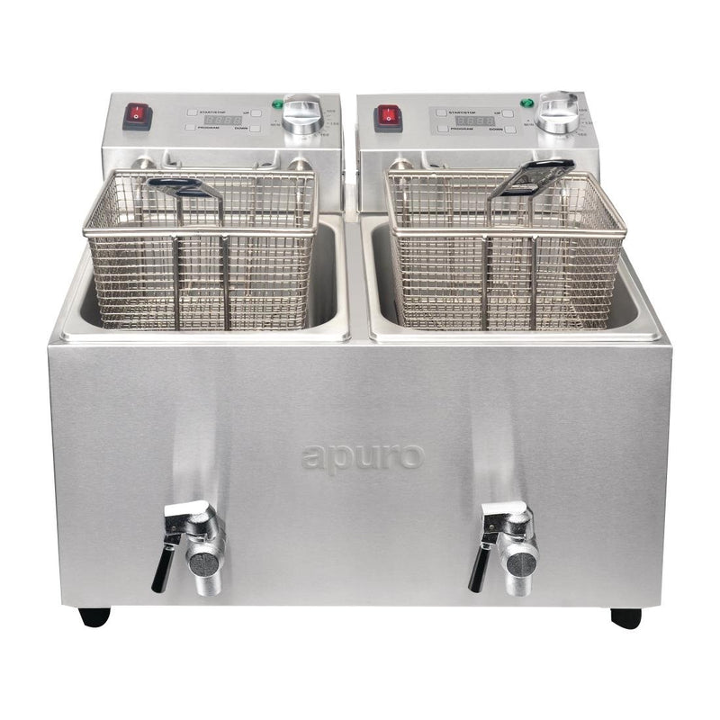 Twin Tank Twin Basket 8Ltr Countertop Fryer with Timer 2x 2.9kW- Apuro FC375-A