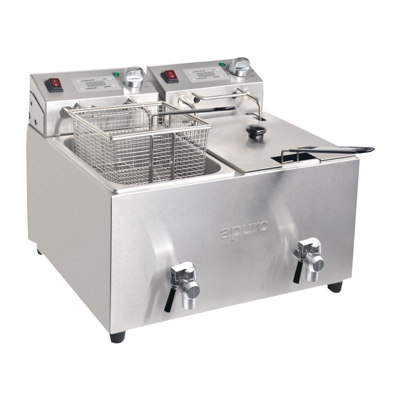 Twin Tank Twin Basket 8Ltr Countertop Fryer with Timer 2x 2.9kW- Apuro FC375-A