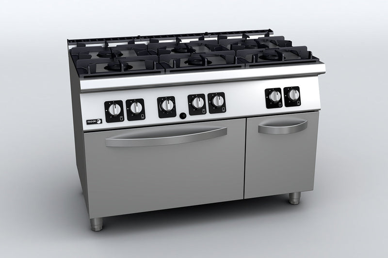 700 Series Natural Gas 6 Burner With Gas Oven And Neutral Cabinet Under - Fagor CG7-61H