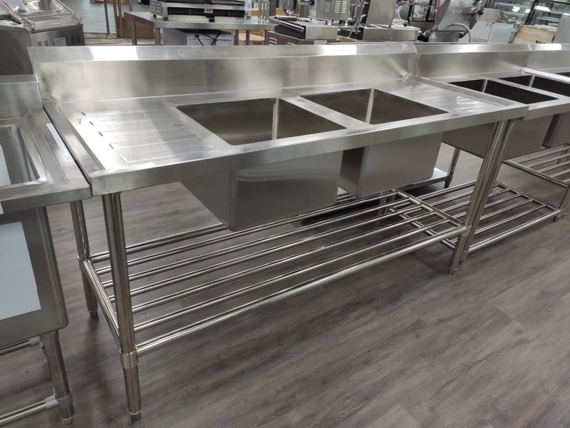 Double Centre Sink Bench With Pot Undershelf- Modular Systems DSB7-2400C/A