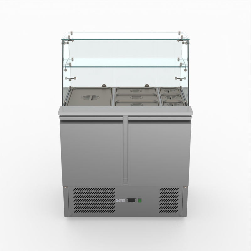 Two Door Salad Prep Fridge With Square Glass Top - FED-X XS900GC