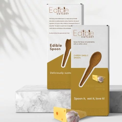 Edible Cheesy Garlic Spoon - Box of 10- Edible Cutlery Edible-Cheesy-Garlic-Spoon-10