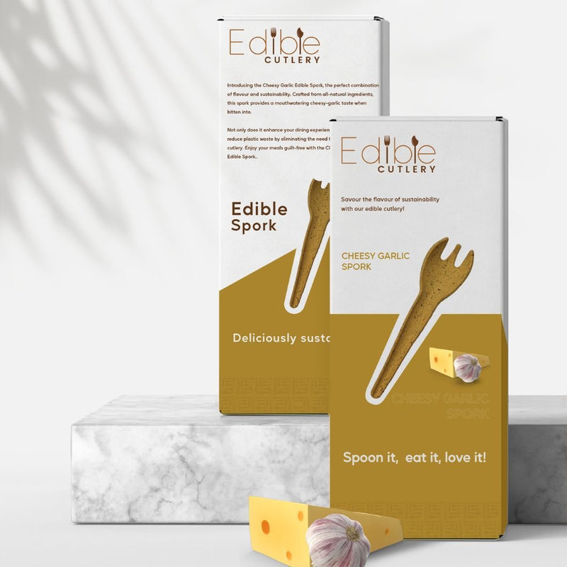 Edible Cheesy Garlic Spork - Carton of 1000- Edible Cutlery Edible-Cheesy-Garlic-Spork-1000