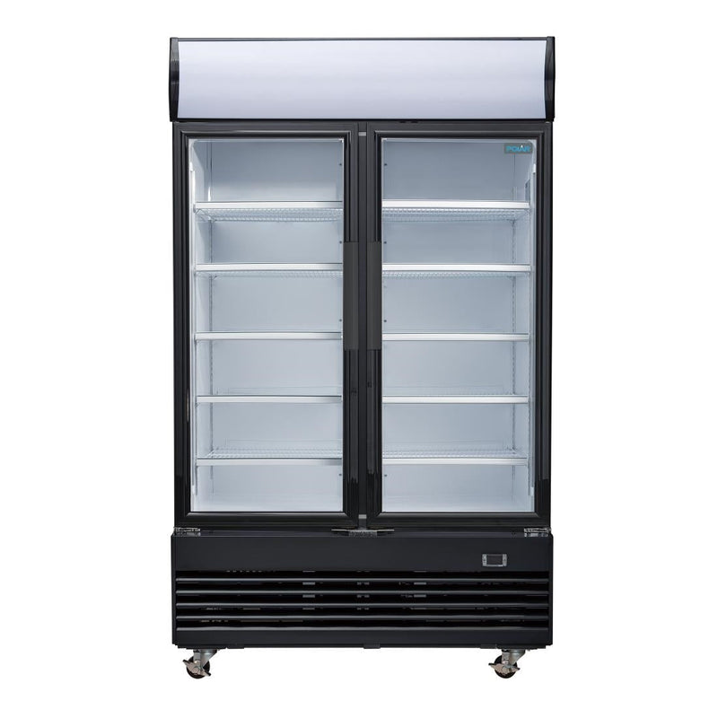 G-Series Upright Hinged Door Display Cooler with Light Box 950Ltr Black- Polar GM813-A