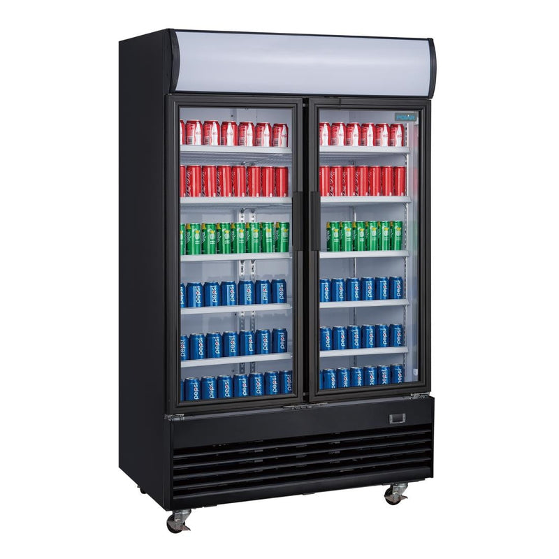 G-Series Upright Hinged Door Display Cooler with Light Box 950Ltr Black- Polar GM813-A