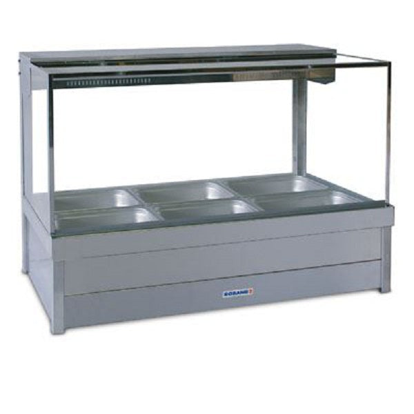 Square Glass Hot Food Display Bar, 6 pans double row with roller doors- Roband RB-S23RD