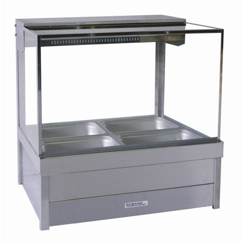 Square Glass Hot Food Display Bar, 4 pans double row with roller doors- Roband RB-S22RD