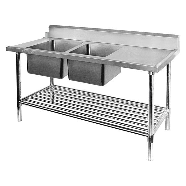 Left Inlet Double Sink Dishwasher Bench- Modular Systems DSBD7-2400L/A