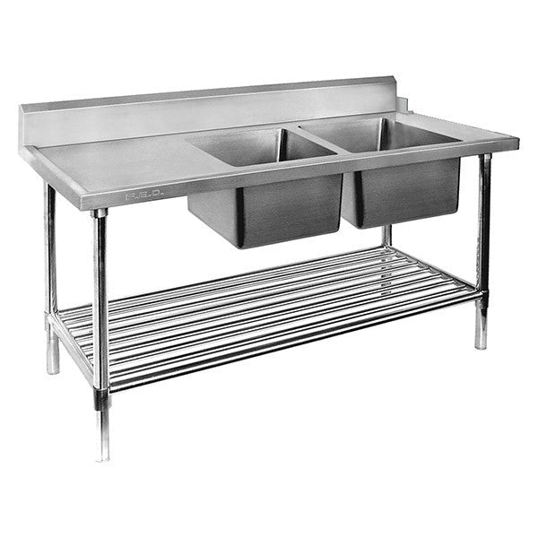Right Inlet Double Sink Dishwasher Bench- Modular Systems DSBD7-2400R/A