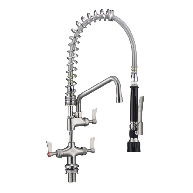 Stainless Steel Dual Hob Mount Pre Rinse Unit With 12" Pot Filler- 3Monkeez T-3M53058-C