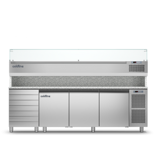 Coldline 3 Door + Drawers Pizza Preparation Counter with Granite Worktop - TZ17/1MC