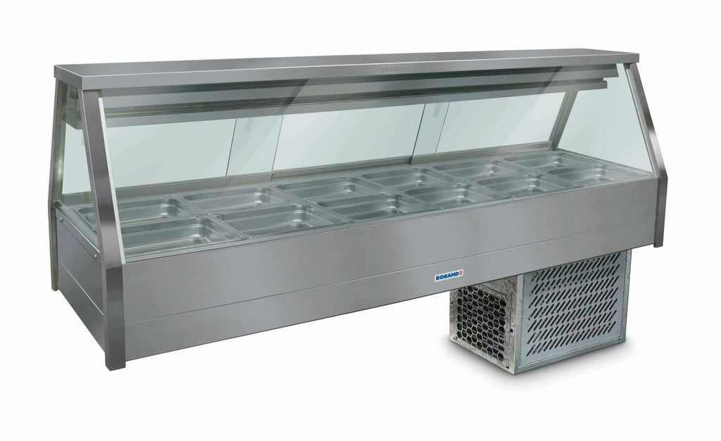 Roband Straight Glass Refrigerated Display Bar, 12 pans with Both-Side Roller Door