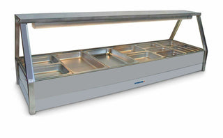 Roband Straight Glass Hot Food Display Bar, 12 pans double row with Both-Side Roller Door - E26RDRD