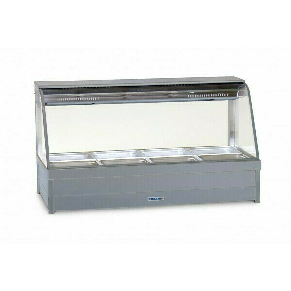 Curved Glass Hot Food Display Bar, 8 pans double row with roller doors- Roband RB-C24RD