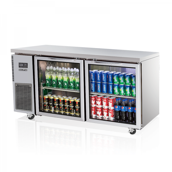 Skipio SGR12-2 Two Glass Door Underbench Fridge - 395Ltr