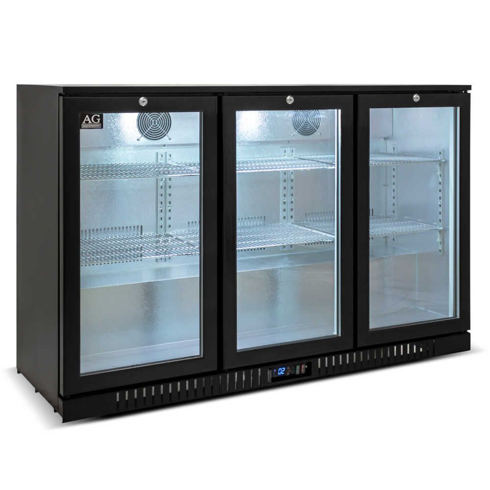 AG Three Door Bar Fridge - Black Body & Doors 3BBR-H- AG Equipment AG-3BBR-H