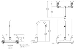 Stainless Steel Exposed Wall Mount Body with 12" Gooseneck Spout- 3Monkeez T-3MEWG12