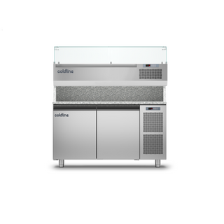 Coldline 2 Door Pizza Preparation Counter with Granite Worktop and Display Case - TZ13/1M VP