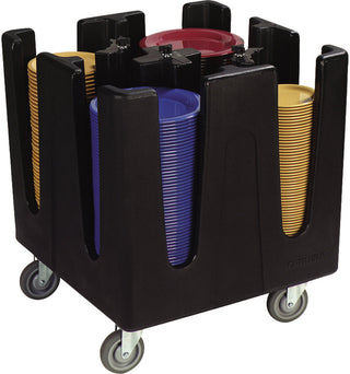 Carlisle Black Optimizer™ Adjustable Small Dish Dolly - 4 dividers & 4 swivel wheels. 737mm x 737mm x 806mm - ADS403