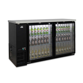 AG Two Door Commercial Glass Door Bar Fridge with Stainless Steel Counter