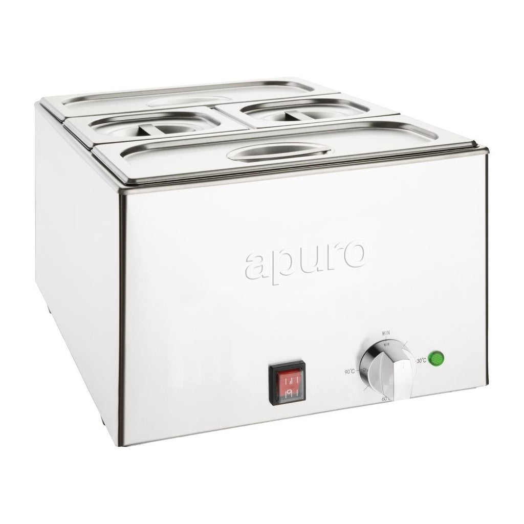 Bain-Marie with Pans 2x1/3 & 2x1/6 Pans 150mm Deep Inc Lids- Apuro FT691-A