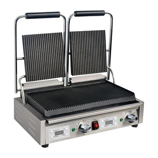Apuro Double Contact Grill Ribbed Plates with Timer - FC383-A