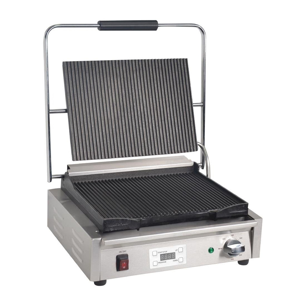 Large Contact Grill Ribbed Plates with Timer- Apuro FC380-A