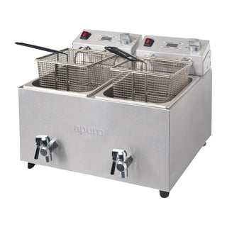 Twin Tank Twin Basket 8Ltr Countertop Fryer with Timer 2x 2.9kW- Apuro FC375-A