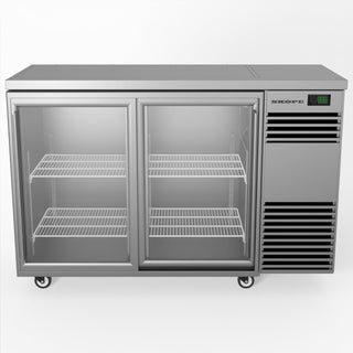 Skope BackBar 2 Glass Sliding Door Fridge - Stainless Steel - Right Cooling System