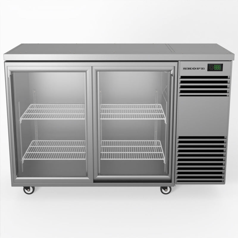 Skope BackBar 2 Glass Sliding Door Fridge - Stainless Steel - Right Cooling System