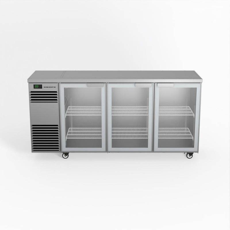 Skope BackBar 3 Glass Swing Door Fridge - BB.3.GSW - Stainless Steel - Left Cooling System