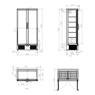 AG 477L Upright Double Glass Door Display / Backbar Fridge - Black- AG Equipment AG-B500G