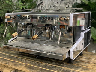 Cime CO-03 Neo E61 White w. Black & Brown Pesado - 2 Group Commercial Espresso Machine - Timber