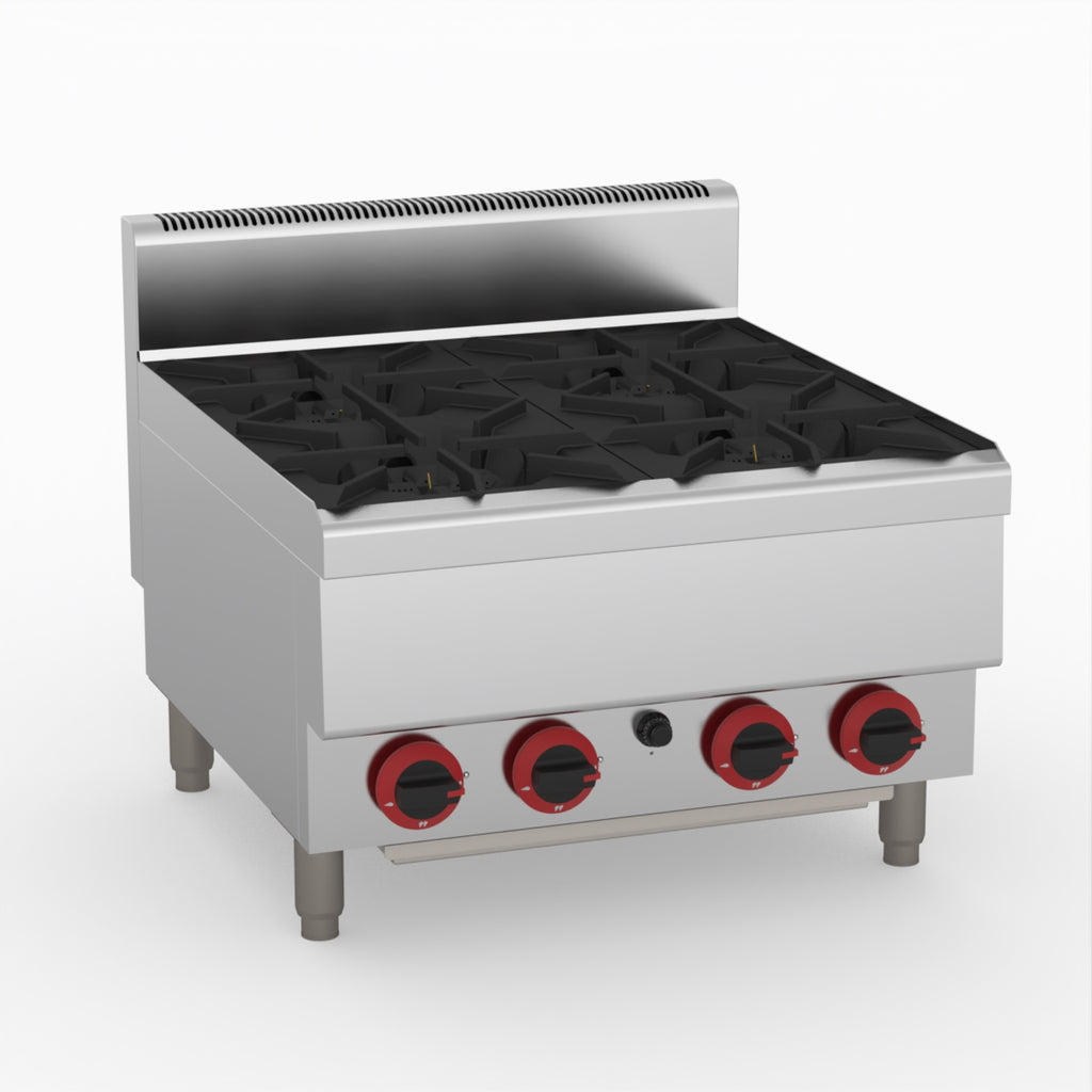 GasMAX Benchtop Natural Gas 4 Burner Cooktop W/ Splashback - JUS-TR-4B
