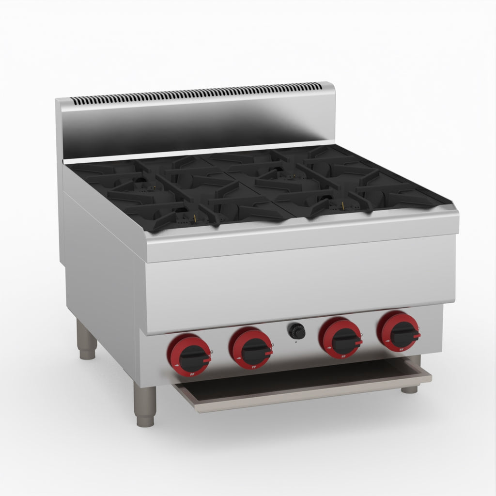 GasMAX Benchtop Lpg 4 Burner Cooktop W/ Splashback - JUS-TR-4BLPG