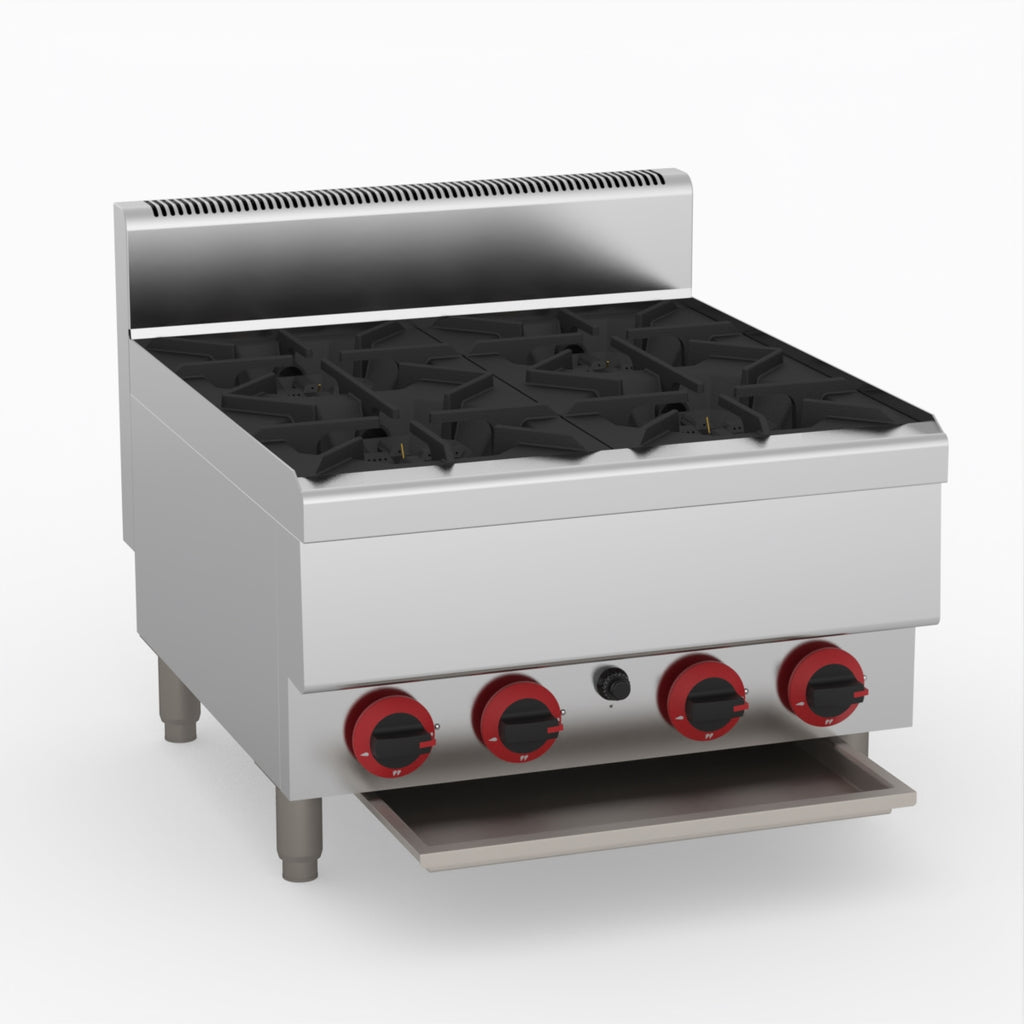 GasMAX Benchtop Lpg 4 Burner Cooktop W/ Splashback - JUS-TR-4BLPG