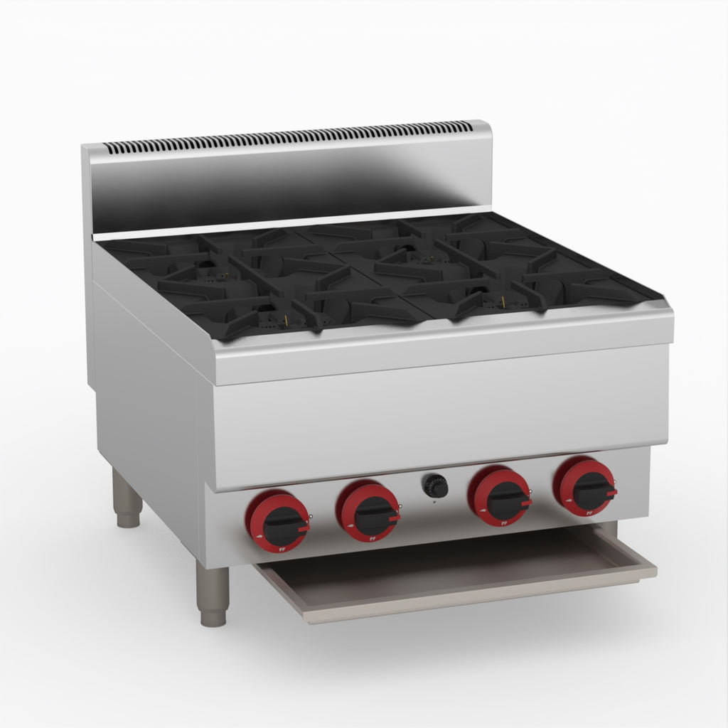 GasMAX Benchtop Natural Gas 4 Burner Cooktop W/ Splashback - JUS-TR-4B