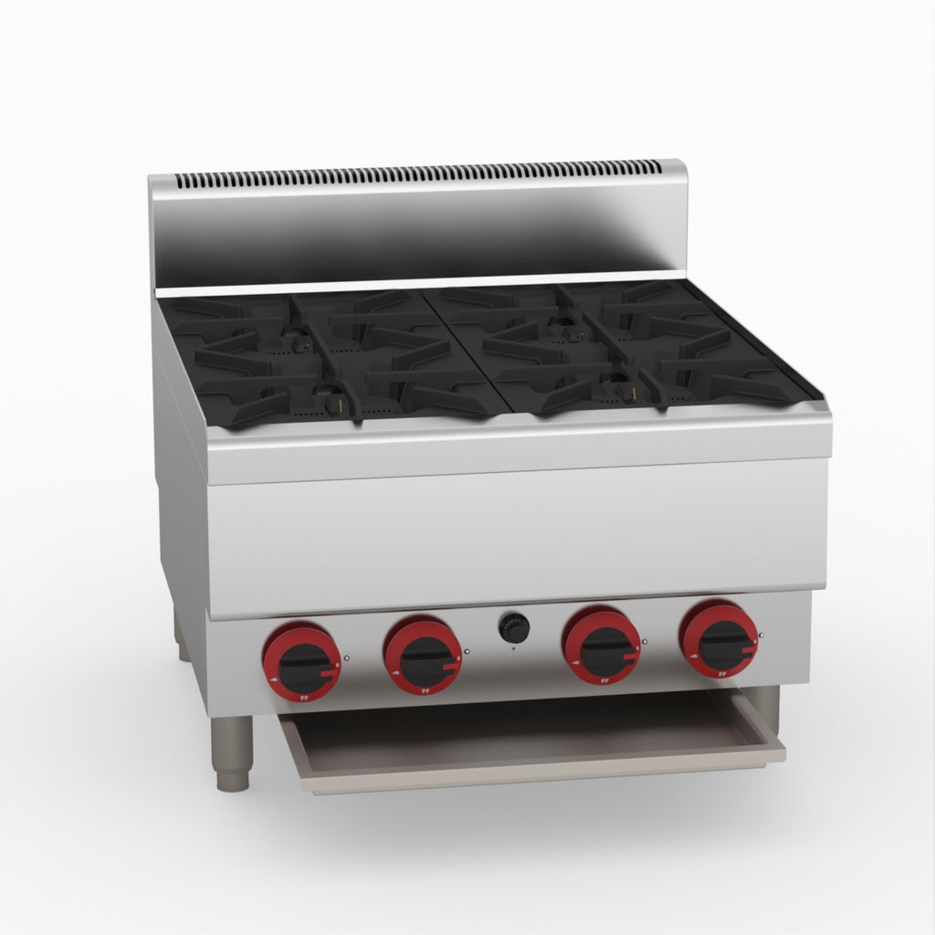 GasMAX Benchtop Lpg 4 Burner Cooktop W/ Splashback - JUS-TR-4BLPG