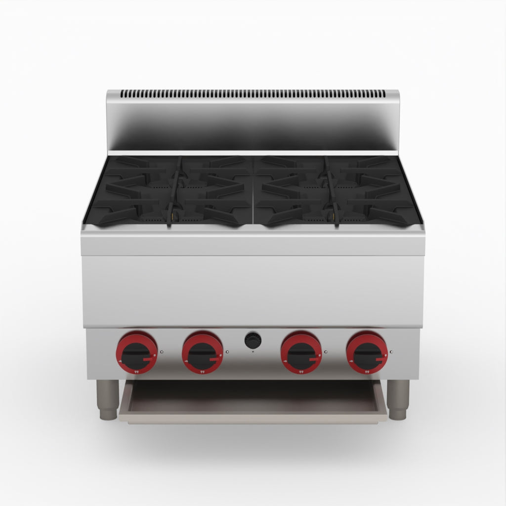 GasMAX Benchtop Lpg 4 Burner Cooktop W/ Splashback - JUS-TR-4BLPG