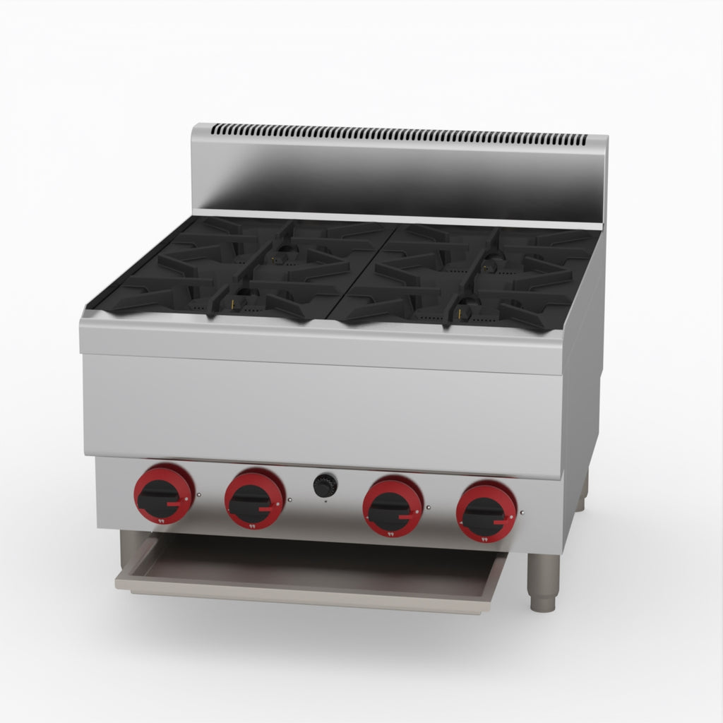 GasMAX Benchtop Natural Gas 4 Burner Cooktop W/ Splashback - JUS-TR-4B