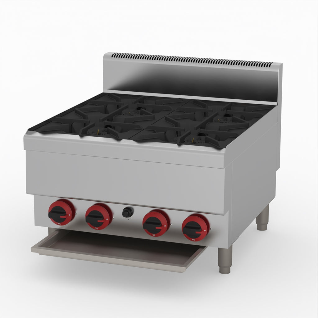 GasMAX Benchtop Natural Gas 4 Burner Cooktop W/ Splashback - JUS-TR-4B